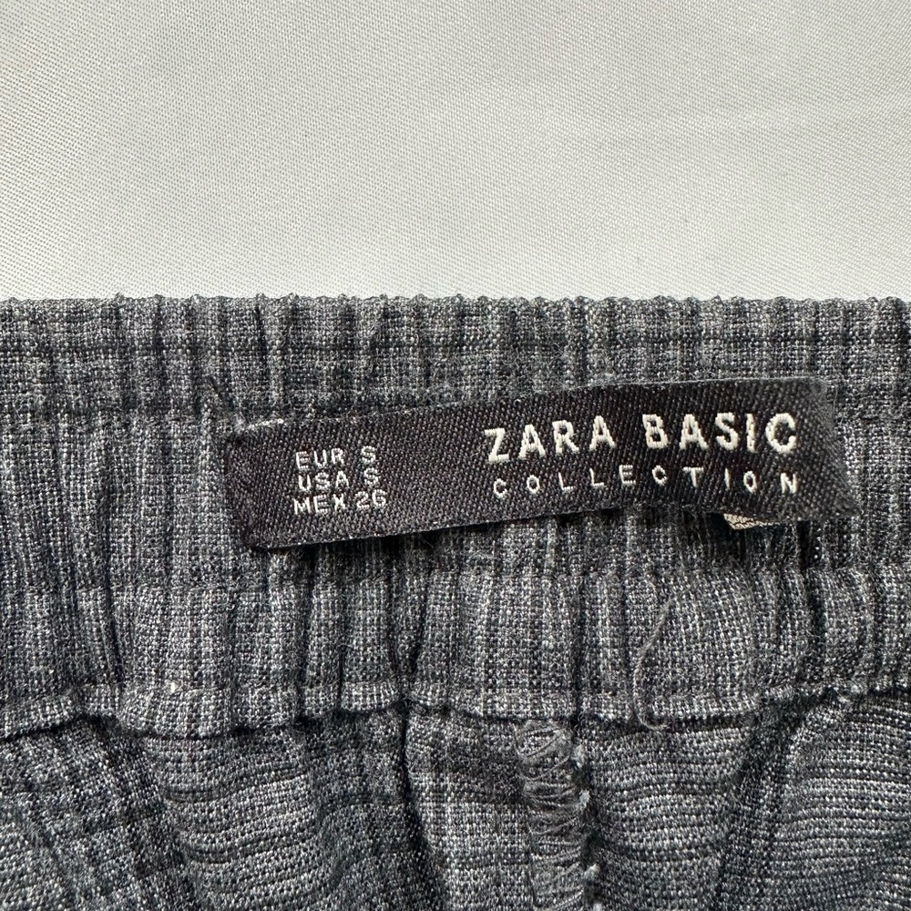 Zara Basic Collection Gray Plaid Drawstring Taper… - image 3